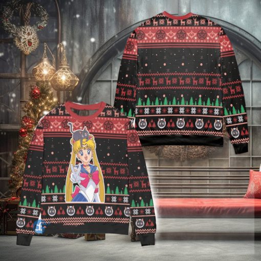 Sailor Moon Snowflake And Pine Tree Ugly Christmas Sweater Christmas Gift For Men And Women