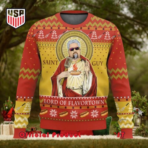 Saint Guy Guy Fieri Lord Off Flavortown Ugly Christmas Sweater