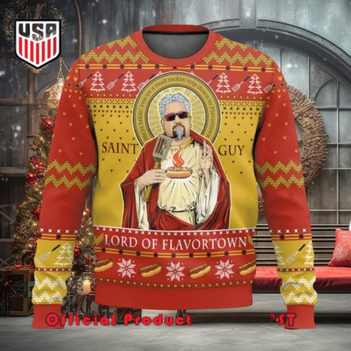 Saint Guy Guy Fieri Lord Off Flavortown Ugly Christmas Sweater