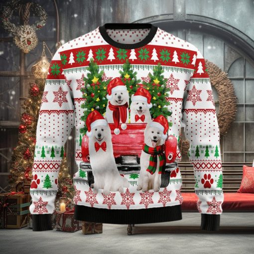 Samoyed Red Truck Ugly Christmas Sweater Gift Men Women