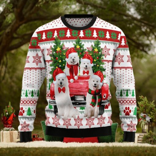 Samoyed Red Truck Ugly Christmas Sweater Gift Men Women