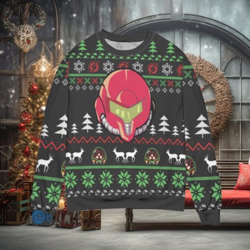 Samus Aran Helmet Pine Tree Pattern Ugly Christmas Sweater Christmas Gift For Men And Women