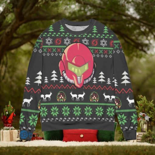 Samus Aran Helmet Pine Tree Pattern Ugly Christmas Sweater Christmas Gift For Men And Women