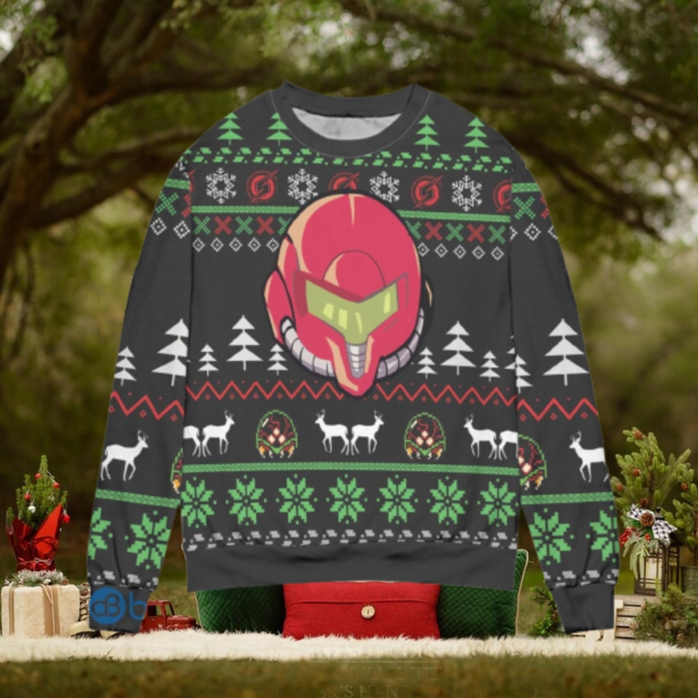 Samus Aran Helmet Pine Tree Pattern Ugly Christmas Sweater Christmas Gift For Men And Women Samus Aran Helmet Pine Tree Pattern Ugly Christmas Sweater Christmas Gift For Men And Women
