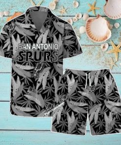 San Antonio Spurs Team Logo Pattern Leaves Vintage Art Hawaiian Shirt & Short