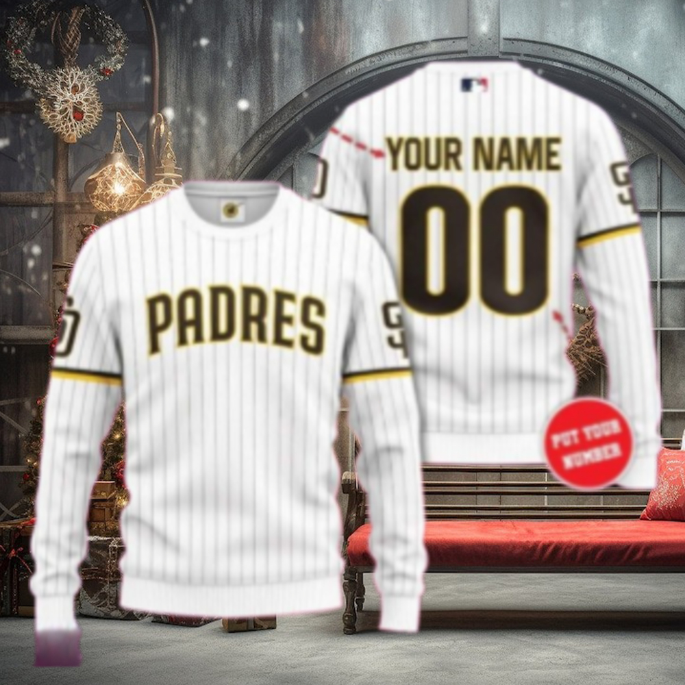 San Diego Padres Customizable Ugly Christmas Sweater White San Diego Padres Customizable Ugly Christmas Sweater White