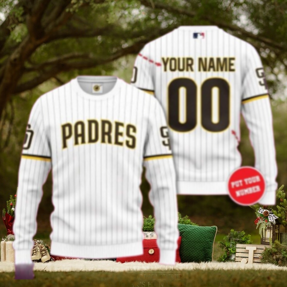 San Diego Padres Customizable Ugly Christmas Sweater White San Diego Padres Customizable Ugly Christmas Sweater White