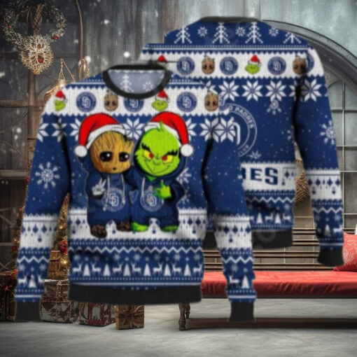 San Diego Padres Ugly Sweater Baby Groot And Grinch Design