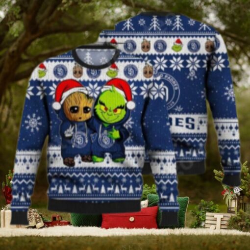 San Diego Padres Ugly Sweater Baby Groot And Grinch Design
