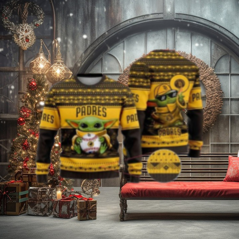 San Diego Padres Ugly Sweater Baby Yoda Baseball Design San Diego Padres Ugly Sweater Baby Yoda Baseball Design