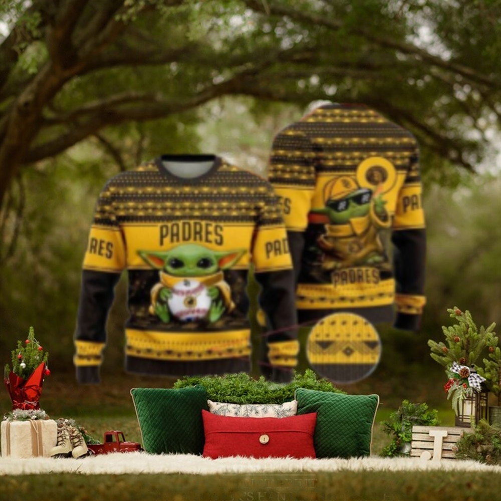 San Diego Padres Ugly Sweater Baby Yoda Baseball Design San Diego Padres Ugly Sweater Baby Yoda Baseball Design