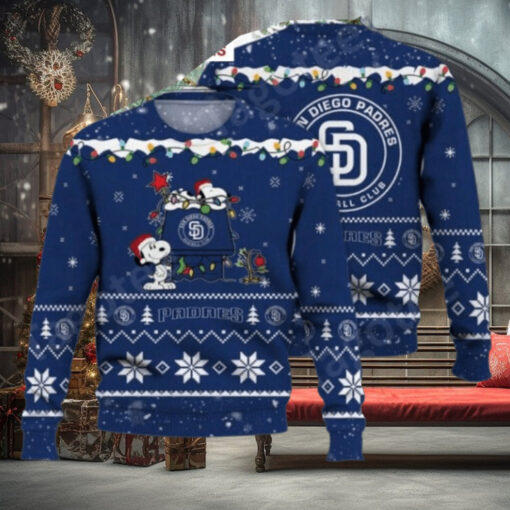 San Diego Padres Ugly Sweater With Cute Snoopy And Christmas Lights