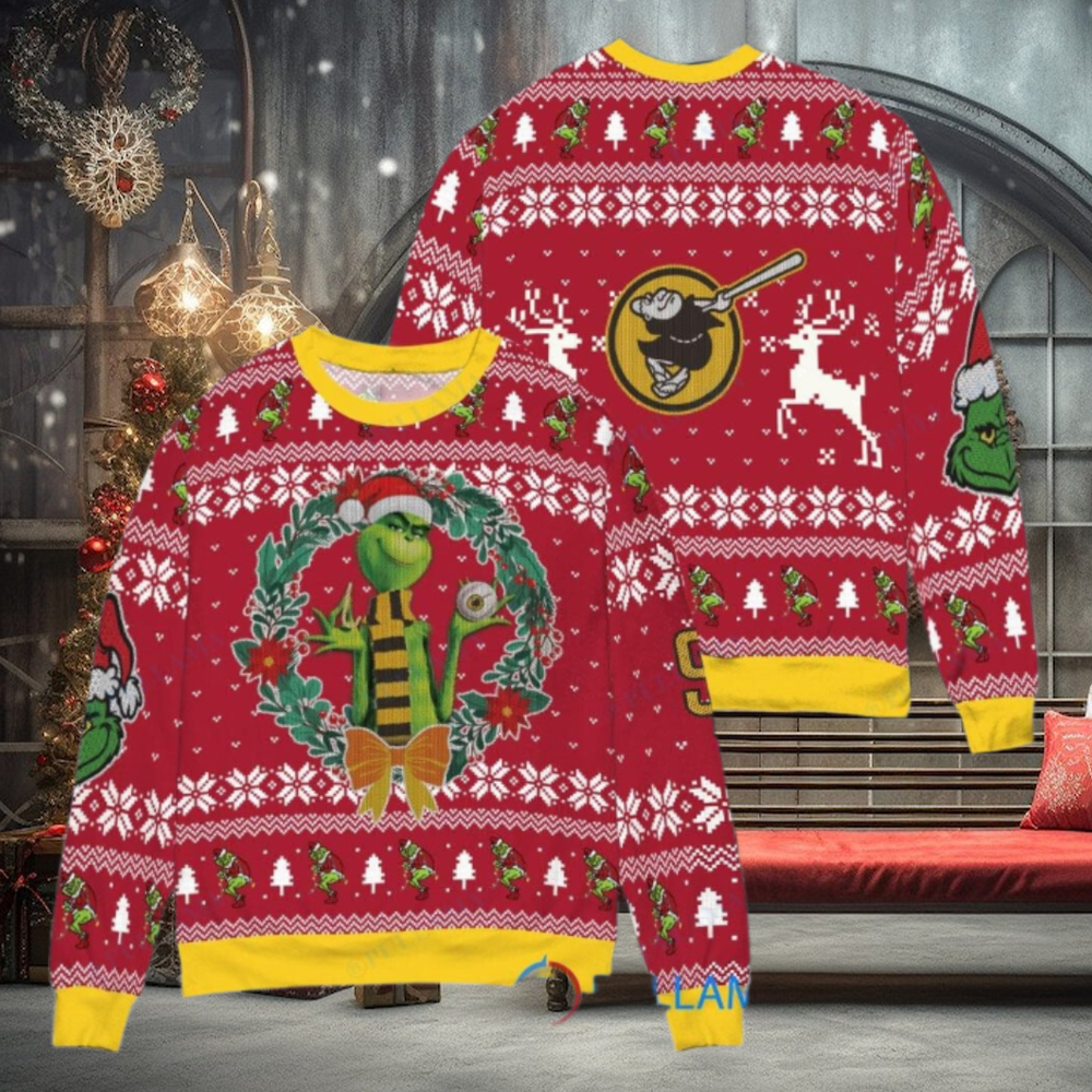 San Diego Padres x Grinch Dr. Seuss How the Grinch Stole Christmas MLB with World Series Trophy Ugly Christmas Sweater Red San Diego Padres x Grinch Dr. Seuss How the Grinch Stole Christmas MLB with World Series Trophy Ugly Christmas Sweater Red