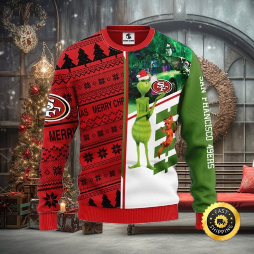 San Francisco 49ers Christmas Ugly Sweater Grinch And Scooby Doo Show Your Team Spirit