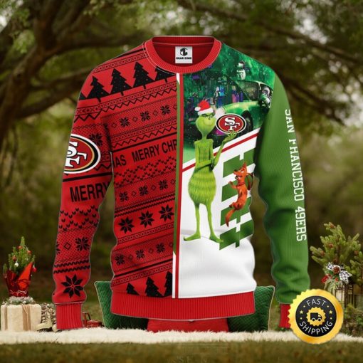 San Francisco 49ers Christmas Ugly Sweater Grinch And Scooby Doo Show Your Team Spirit