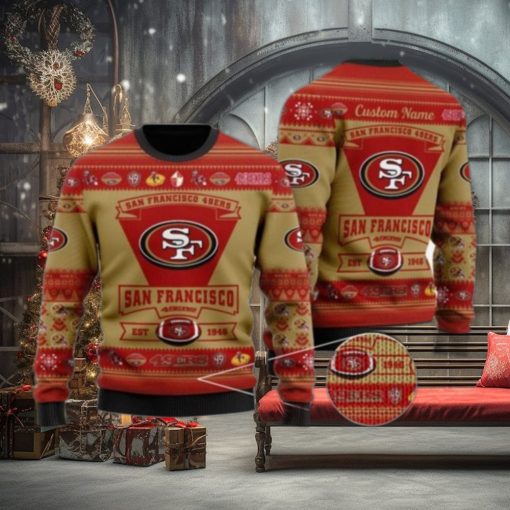 San Francisco 49ers Football Team Logo Custom Name Personalized Ugly Christmas Sweater