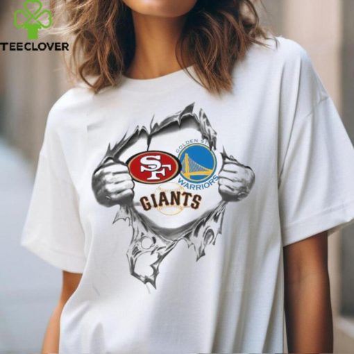 San Francisco 49ers Golden State Warriors and Giants Heartbeat Gift Tee T Shirt