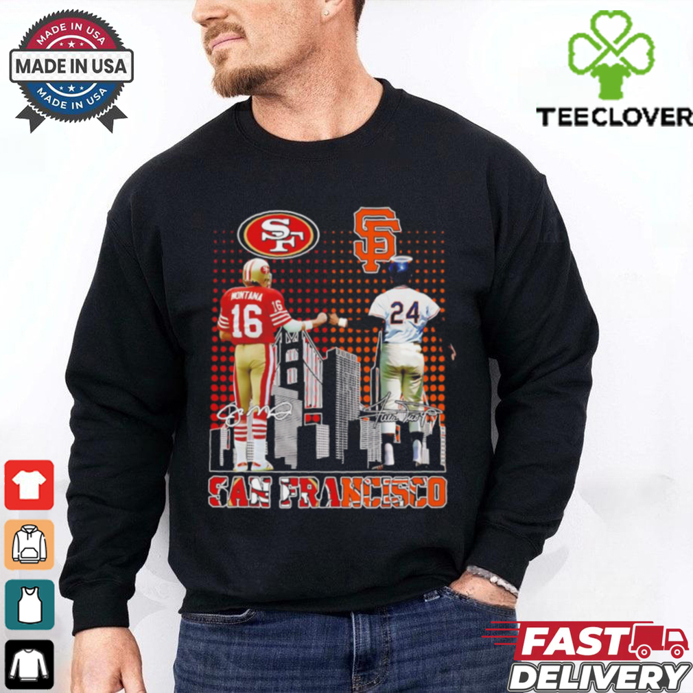San Francisco 49ers Joe Montana x San Francisco Giants Willie Mays skyline shirt San Francisco 49ers Joe Montana x San Francisco Giants Willie Mays skyline shirt