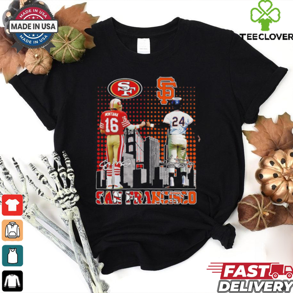 San Francisco 49ers Joe Montana x San Francisco Giants Willie Mays skyline shirt San Francisco 49ers Joe Montana x San Francisco Giants Willie Mays skyline shirt
