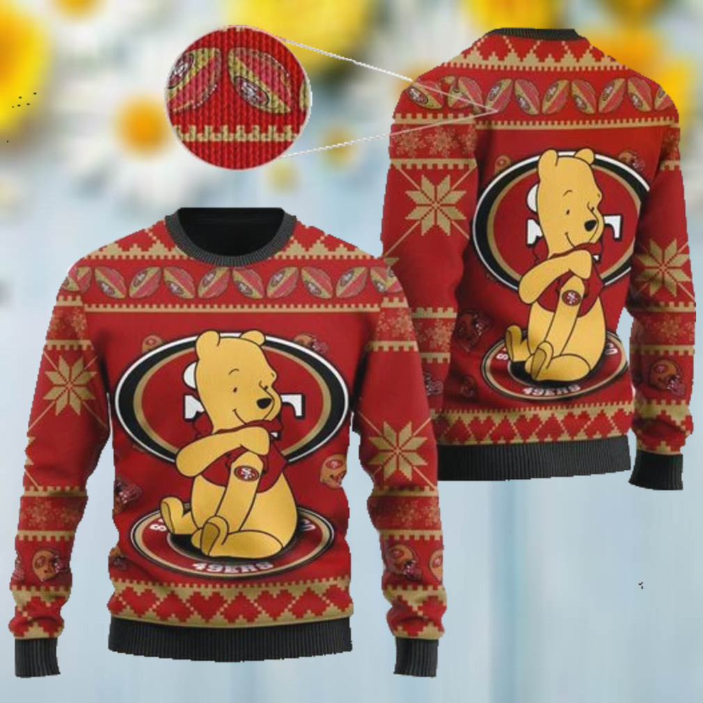 San Francisco 49ers NFL American Football Team Logo Cute Winnie The Pooh Bear 3D Ugly Christmas Sweater Shirt For Men And Women On Xmas Days2