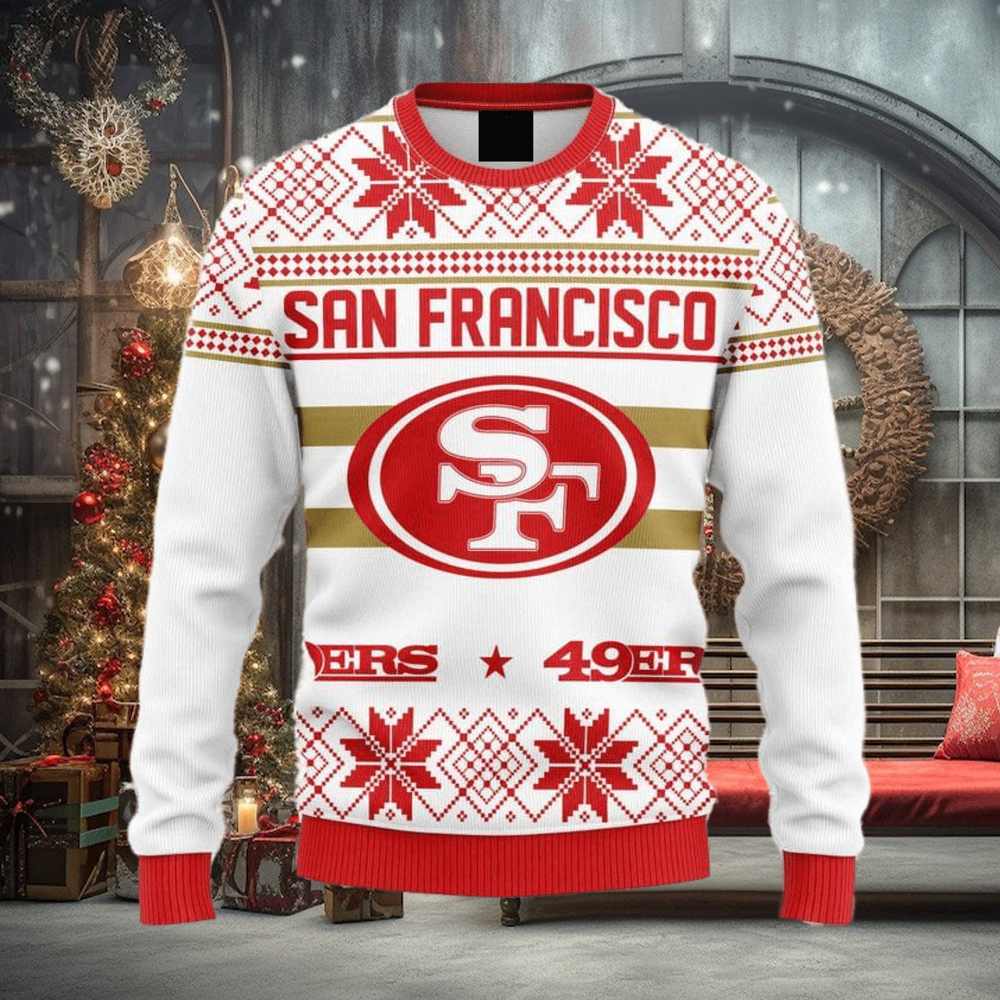 San Francisco 49ers Christmas Snow Heart Pattern Ugly Christmas Sweater