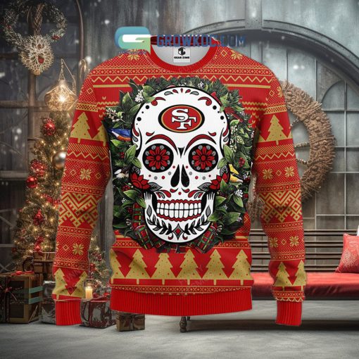 San Francisco 49ers Skull Flower Ugly Christmas Ugly Sweater