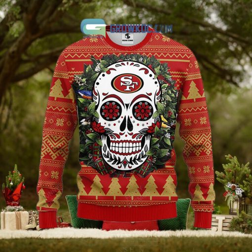 San Francisco 49ers Skull Flower Ugly Christmas Ugly Sweater