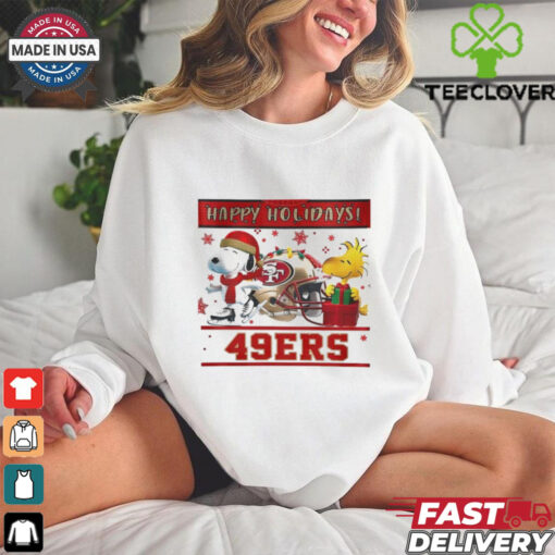 San Francisco 49ers Snoopy and Woodstock Happy Holidays hoodie, sweater, longsleeve, shirt v-neck, t-shirt