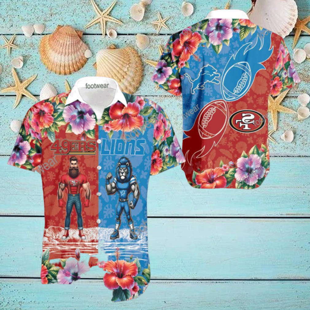 San Francisco 49ers VS NFL Detroit Lions Mascot Souvenir New Aloha Hawaiian Shirt For Men And Women San Francisco 49ers VS NFL Detroit Lions Mascot Souvenir New Aloha Hawaiian Shirt For Men And Women