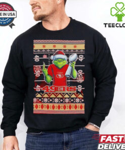 San Francisco 49ers X Grinch Christmas with Super Bowl Trophy ugly Christmas shirt