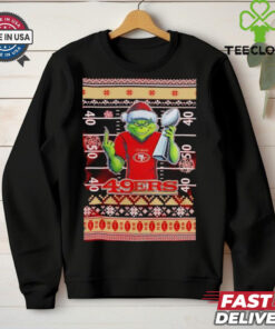 San Francisco 49ers X Grinch Christmas with Super Bowl Trophy ugly Christmas shirt