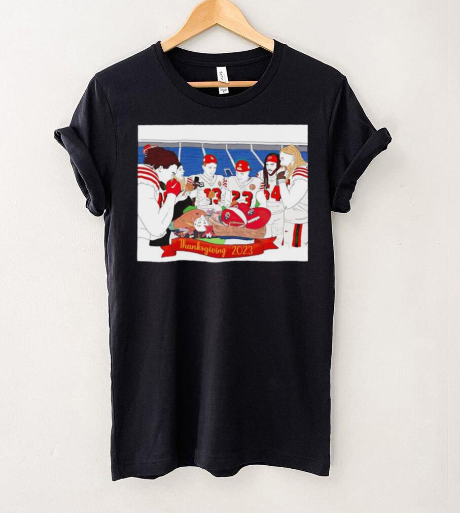 San Francisco 49ers cartoon party Thanksgiving 2023 shirt San Francisco 49ers cartoon party Thanksgiving 2023 shirt