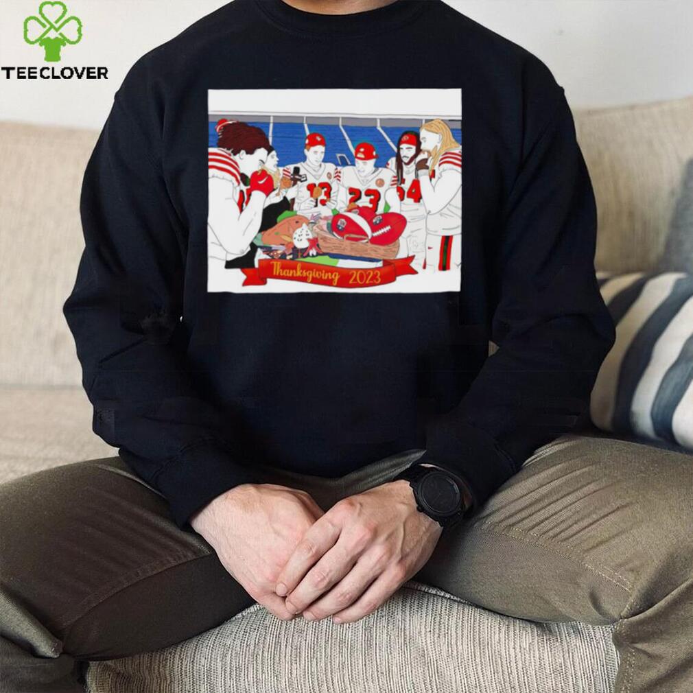 San Francisco 49ers cartoon party Thanksgiving 2023 shirt San Francisco 49ers cartoon party Thanksgiving 2023 shirt