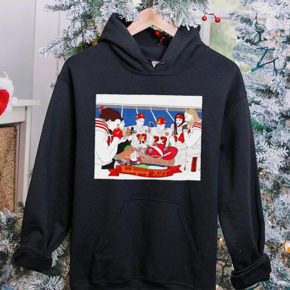 San Francisco 49ers cartoon party Thanksgiving 2023 shirt San Francisco 49ers cartoon party Thanksgiving 2023 shirt