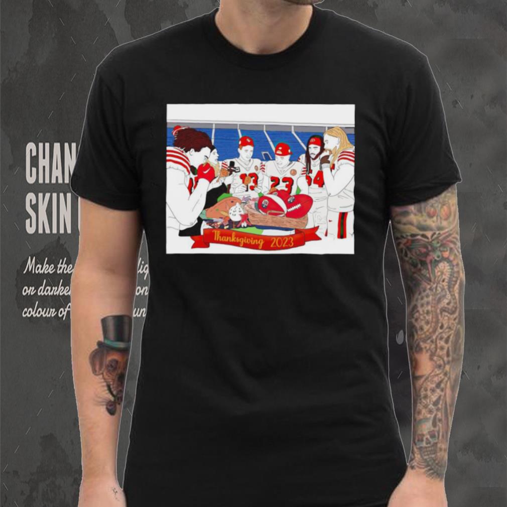 San Francisco 49ers cartoon party Thanksgiving 2023 shirt San Francisco 49ers cartoon party Thanksgiving 2023 shirt