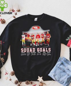 San Francisco 49ers football squad goals Samuel Aiyuk McCaffrey Purdy Bosa Kittle signatures shirt