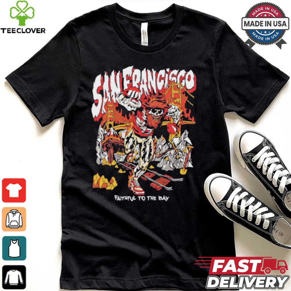 San Francisco 49ers skeleton faithful to the bay graphic shirt San Francisco 49ers skeleton faithful to the bay graphic shirt