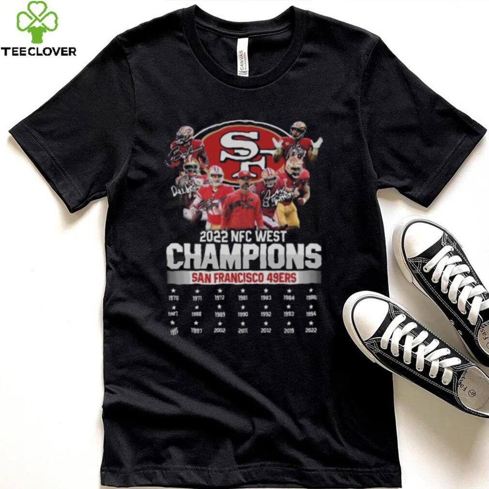 San Francisco 49ers team 2022 NFC west Champions 1970-2022 signatures shirt