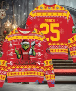 San Francisco 49ers x Grinch Christmas Dr. Seuss How the Grinch Stole Christmas with Super Bowl Trophy Custom Ugly Christmas Sweater