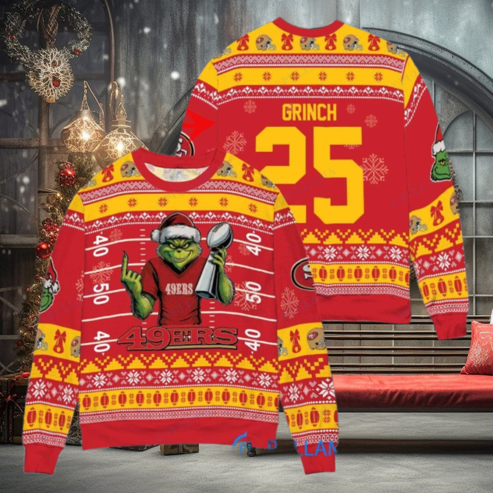 San Francisco 49ers x Grinch Christmas Dr. Seuss How the Grinch Stole Christmas with Super Bowl Trophy Custom Ugly Christmas Sweater San Francisco 49ers x Grinch Christmas Dr. Seuss How the Grinch Stole Christmas with Super Bowl Trophy Custom Ugly Christmas Sweater
