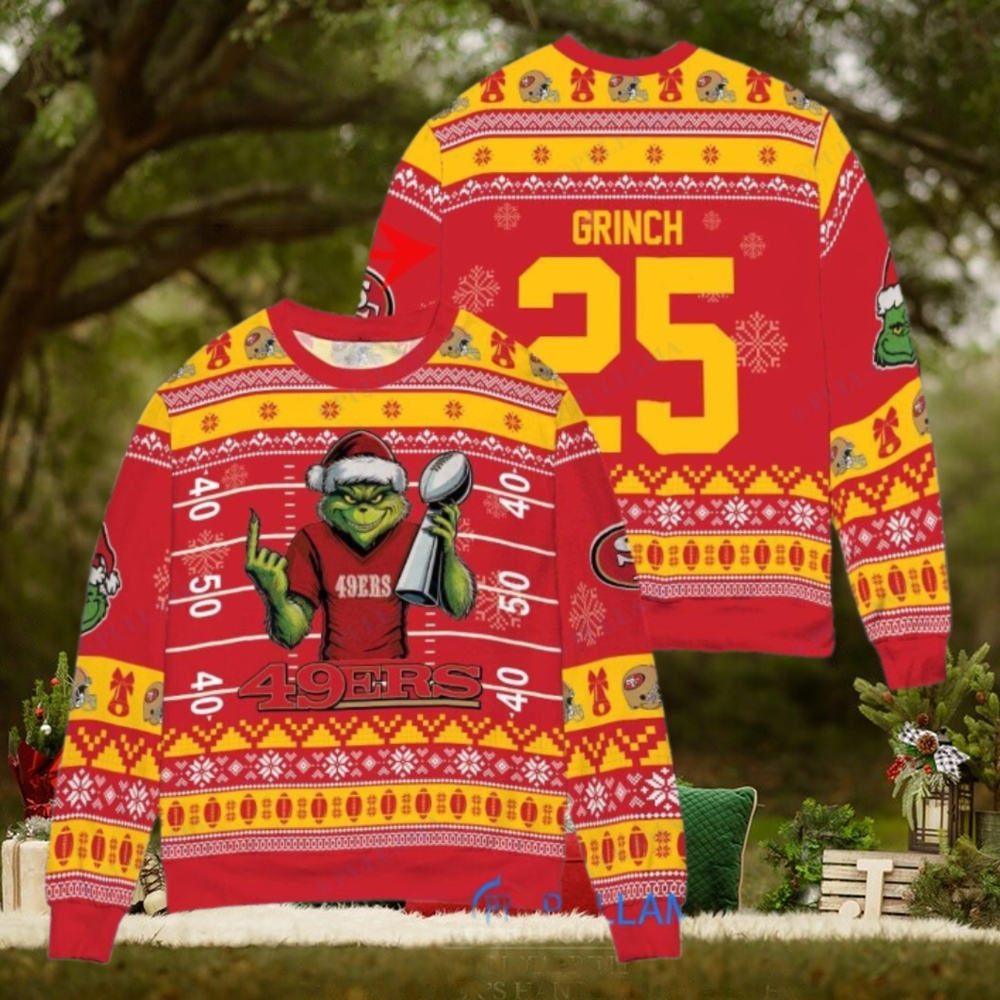 San Francisco 49ers x Grinch Christmas Dr. Seuss How the Grinch Stole Christmas with Super Bowl Trophy Custom Ugly Christmas Sweater San Francisco 49ers x Grinch Christmas Dr. Seuss How the Grinch Stole Christmas with Super Bowl Trophy Custom Ugly Christmas Sweater
