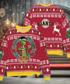 San Francisco Giants x Grinch Dr. Seuss How the Grinch Stole Christmas MLB with World Series Trophy Ugly Christmas Sweater Red