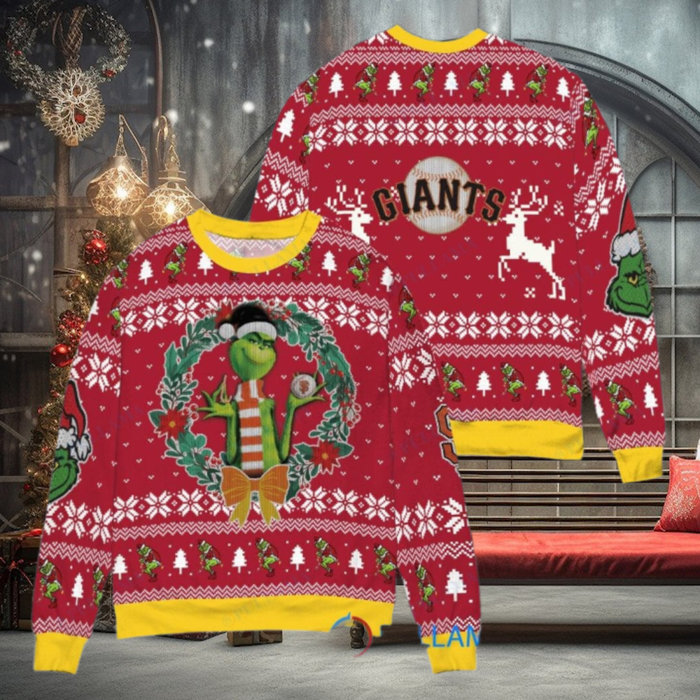 San Francisco Giants x Grinch Dr. Seuss How the Grinch Stole Christmas MLB with World Series Trophy Ugly Christmas Sweater Red San Francisco Giants x Grinch Dr. Seuss How the Grinch Stole Christmas MLB with World Series Trophy Ugly Christmas Sweater Red