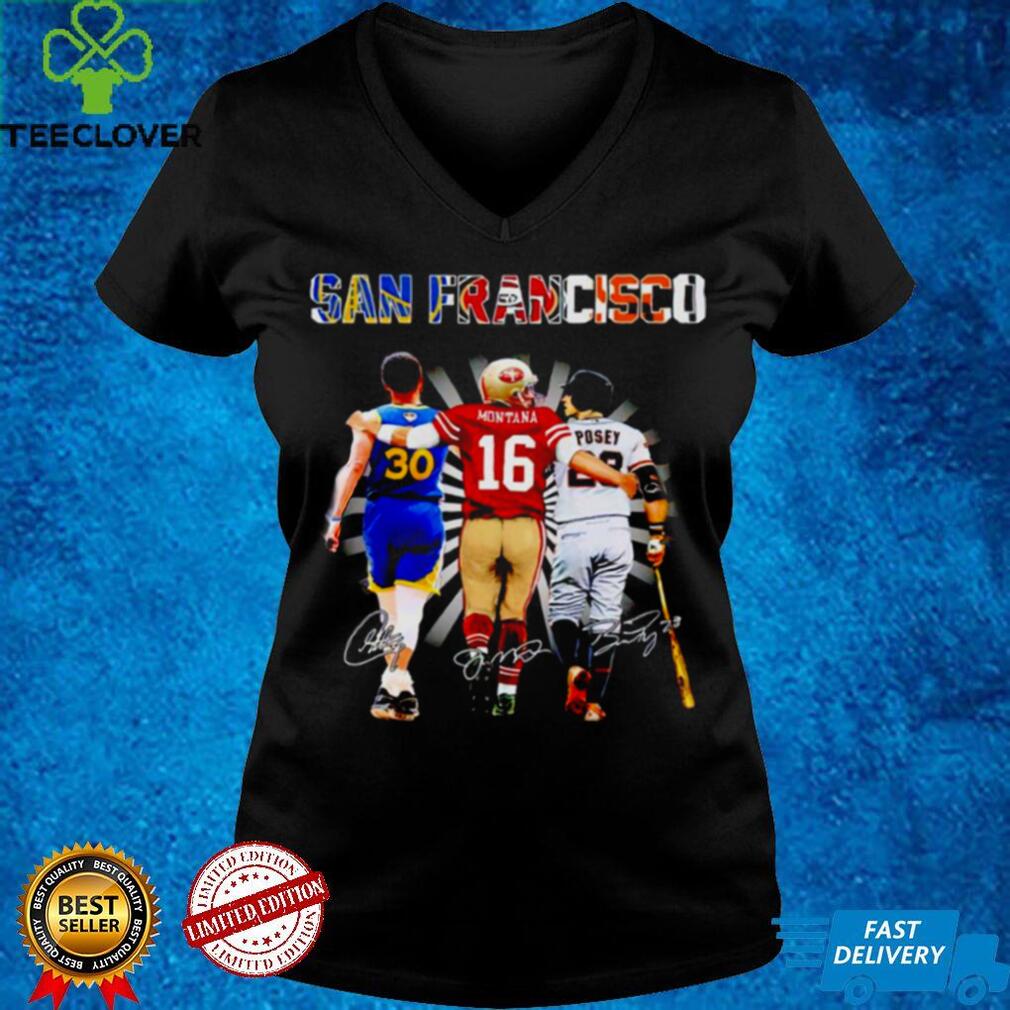 San Francisco best player Stephen Curry Joe Montana Buster Posey signatures shirt San Francisco best player Stephen Curry Joe Montana Buster Posey signatures shirt