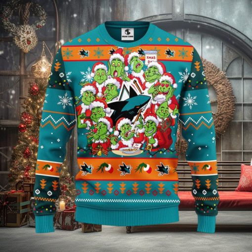 San Jose Sharks 12 Grinch Xmas Day Christmas Ugly Sweater