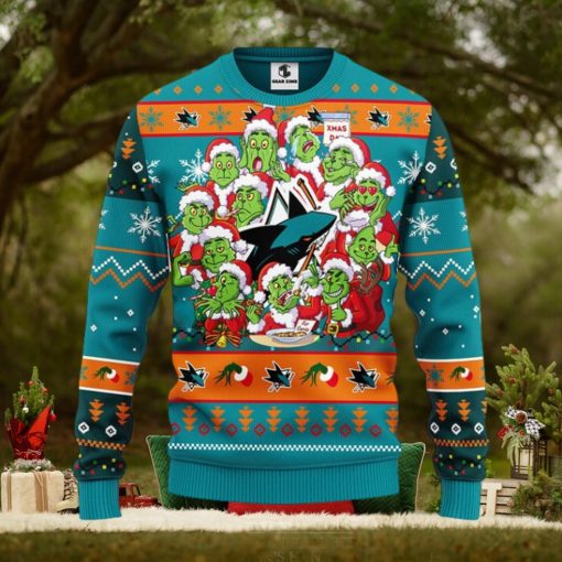 San Jose Sharks 12 Grinch Xmas Day Christmas Ugly Sweater