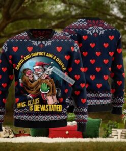 Santa And Bigfoot Couple Blue Big And Tall Christmas Sweaters