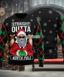 Santa And Reindeer Straight Outta North Pole Best Xmas Sweaters