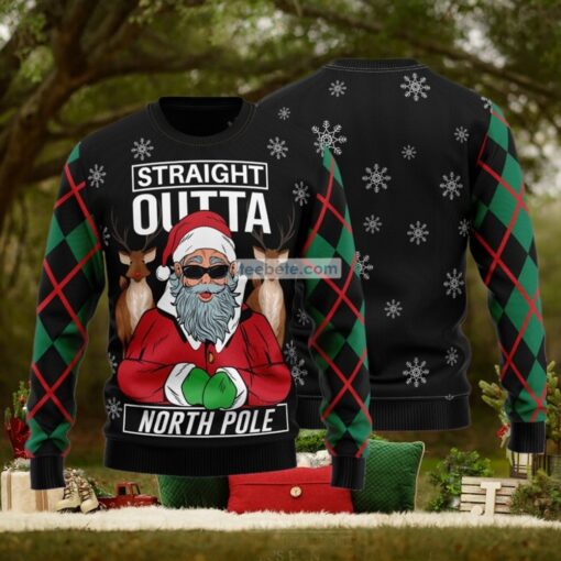 Santa And Reindeer Straight Outta North Pole Best Xmas Sweaters