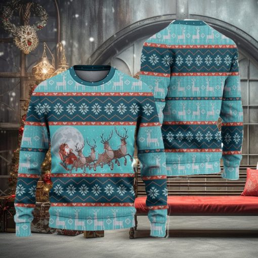 Santa And Reindeer Ugly Christmas Sweater Knitted Gift For Men And Women